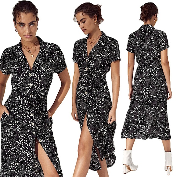 Wilfred Aritzia Button Down Collared Short Sleeve Midi Maxi Shirt Animal Dress - Picture 1 of 14